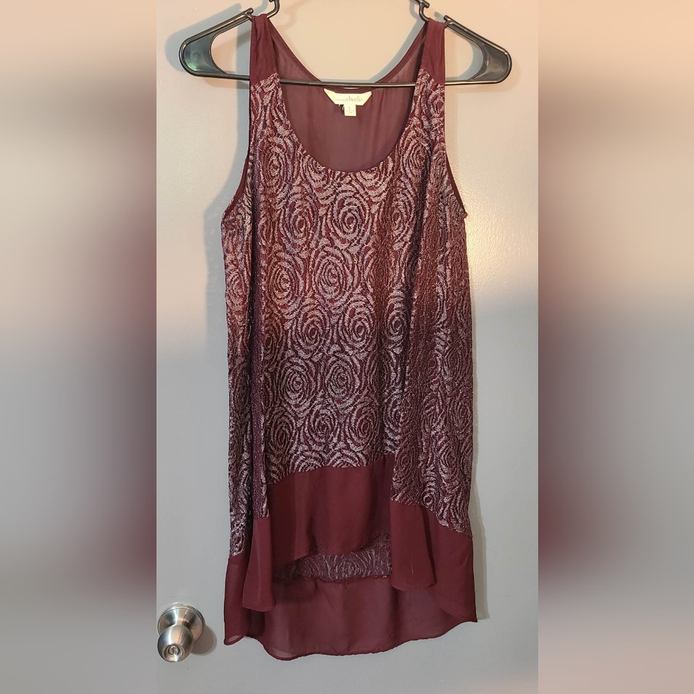 Charming Charlie Burgundy and Silver Tank Top